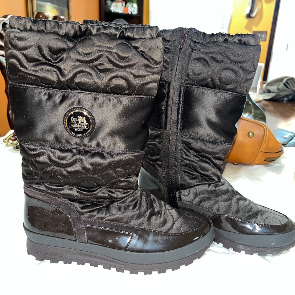 Coach Women's Quilted Dark Brown Winter Boots - Picture 2 of 7